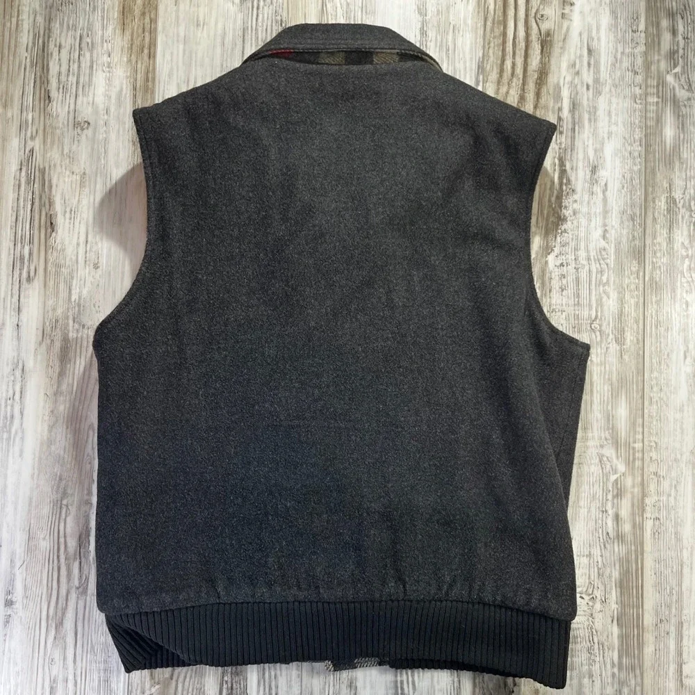 Woolrich Mens Reversible Wool Blend Vest Charcoal Grey Red Plaid Made in‎ USA M
